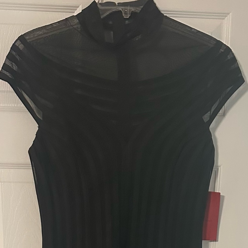 Black Evening Dress with Mesh and satin stripes